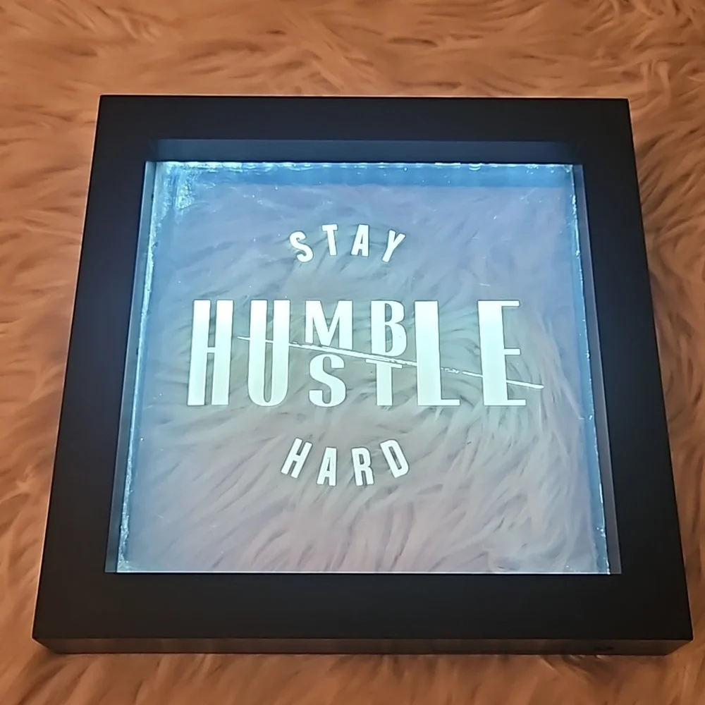Motivational LED Sign – “Stay Humble / Hustle Hard” | Black Frame